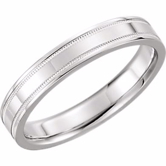 51536:113:P 14kt White 4mm Flat Comfort Fit Milgrain Band Size 6.5
