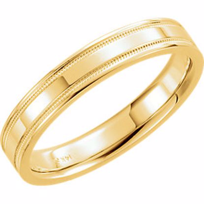 51536:135:P 14kt Yellow 4mm Flat Comfort Fit Milgrain Band Size 10