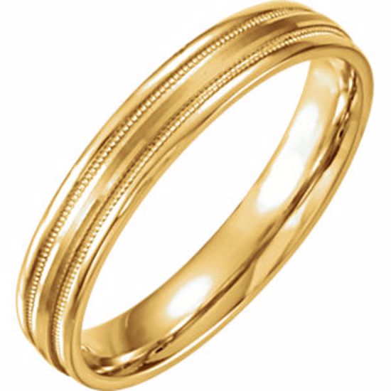 51538:128:P 14kt Yellow 4mm Flat Edge Comfort Fit Milgrain Satin Finish Band Size 11.5