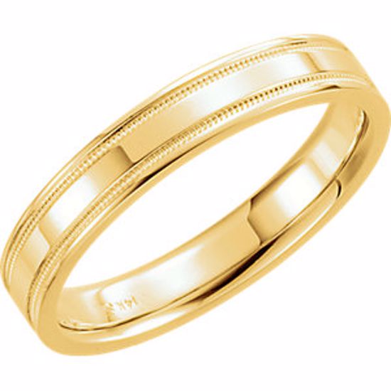 51536:134:P 14kt Yellow 4mm Flat Comfort Fit Milgrain Band Size 9.5