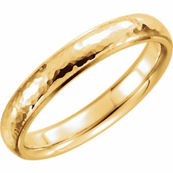 51534:126:P 14kt Yellow 4mm Half Round Edge Comfort Fit Hammer Finish Band Size 10.5
