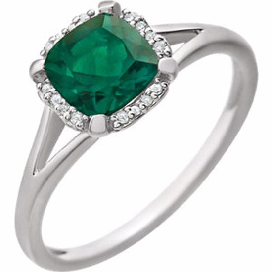 651952:60005:P 14kt White Created Emerald & .05 CTW Diamond Ring