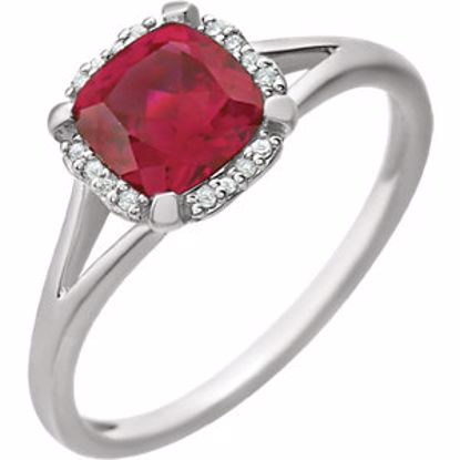 651952:60007:P 14kt White Created Ruby & .05 CTW Diamond Ring