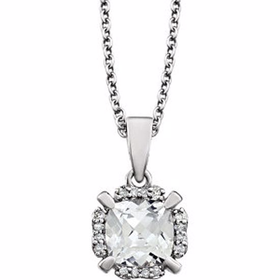 651953:60004:P 14kt White Created White Sapphire & .05 CTW Diamond 18" Necklace