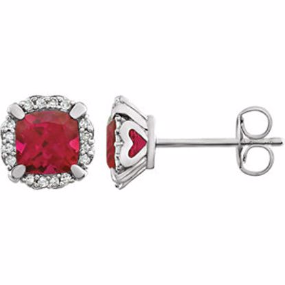 651954:60007:P 14kt White Created Ruby & 1/10 CTW Diamond Earrings