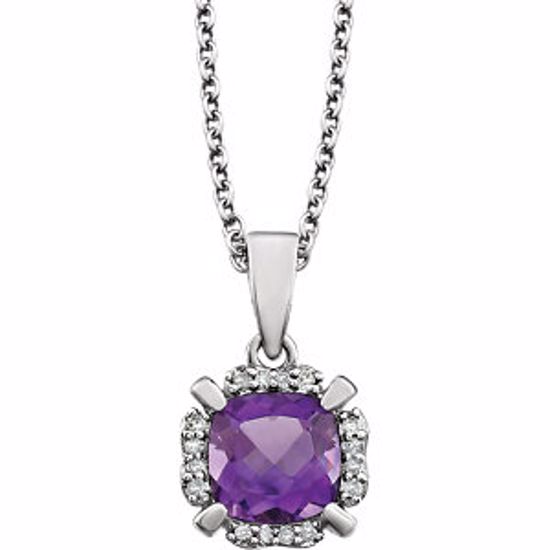 651953:60002:P 14kt White Amethyst & .05 CTW Diamond 18" Necklace