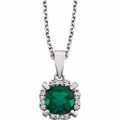 651953:60005:P 14kt White Created Emerald & .05 CTW Diamond 18" Necklace