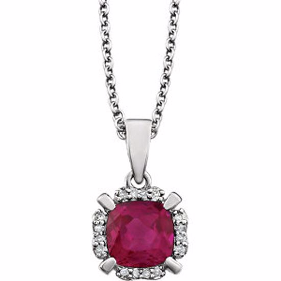 651953:60007:P 14kt White Created Ruby & .05 CTW Diamond 18" Necklace