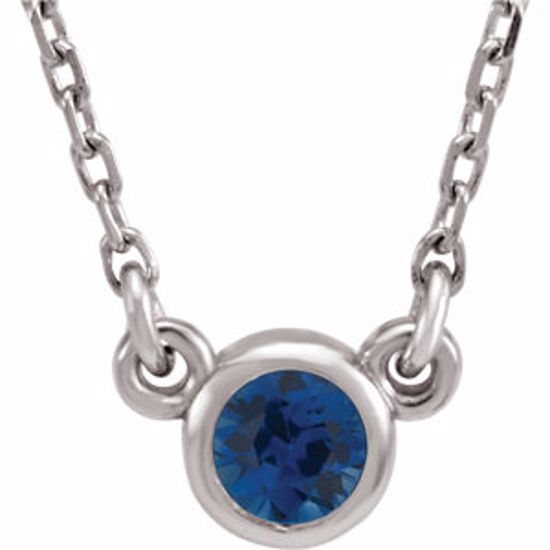 61134:60035:P 14kt White Chatham® Created Blue Sapphire 16" Necklace