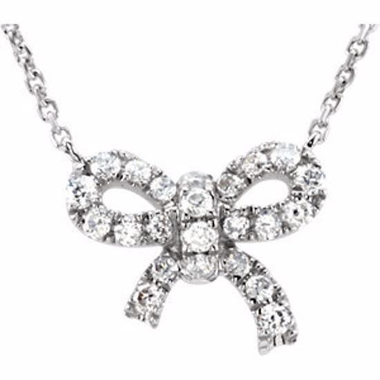 651937:60000:P 14kt White 1/6 CTW Diamond Bow 18" Necklace