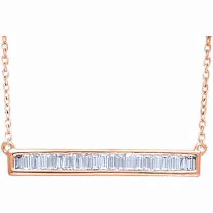 651885:60002:P 14kt Rose 1/2 CTW Diamond Baguette 16-18" Bar Necklace