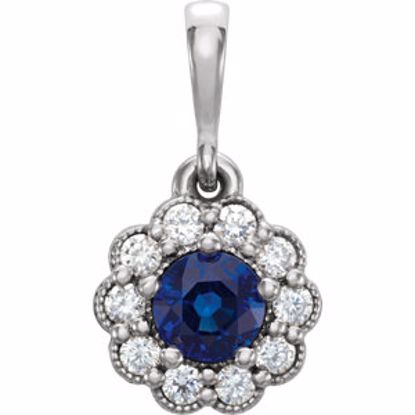 86253:601:P 14kt White Blue Sapphire & 1/6 CTW Diamond Pendant 