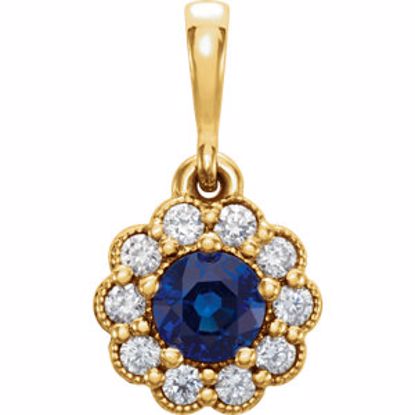 86253:602:P 14kt Yellow Blue Sapphire & 1/6 CTW Diamond Pendant 
