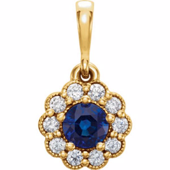 86253:602:P 14kt Yellow Blue Sapphire & 1/6 CTW Diamond Pendant 