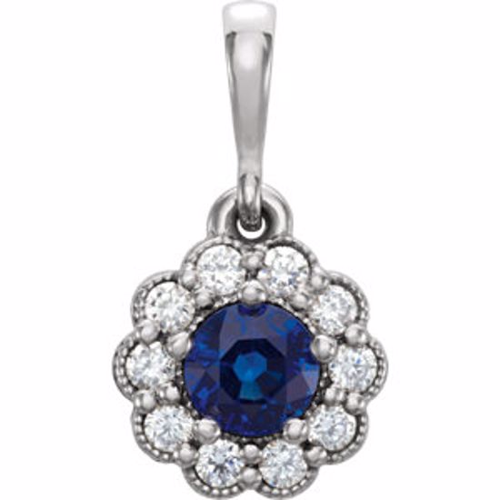 86253:603:P Platinum Blue Sapphire & 1/6 CTW Diamond Pendant 