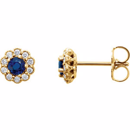 86254:6005:P 14kt Yellow Blue Sapphire & 1/6 CTW Diamond Earrings