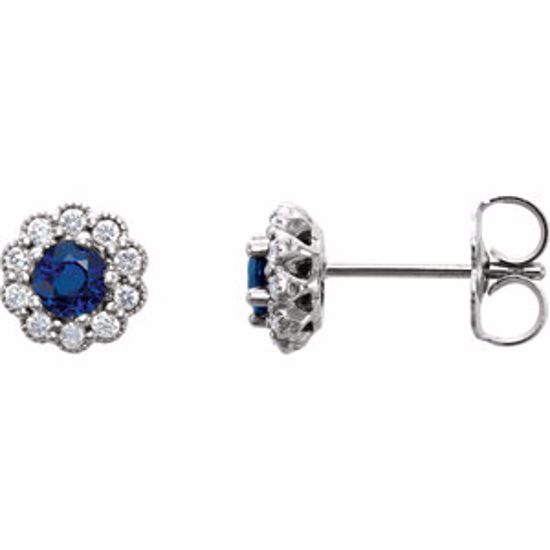 86254:6006:P Platinum Blue Sapphire & 1/6 CTW Diamond Earrings