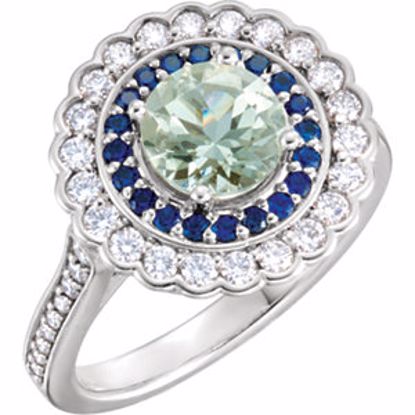 122483:608:P Platinum Green Quartz, Blue Sapphire & 1/2 CTW Diamond Engagement Ring