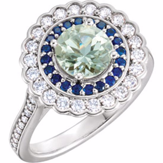 122483:608:P Platinum Green Quartz, Blue Sapphire & 1/2 CTW Diamond Engagement Ring