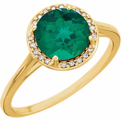 71632:70013:P 14kt Yellow Chatham® Created Emerald and .05CTW Diamond Ring