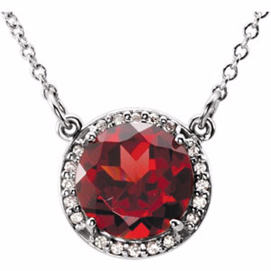 85905:70004:P 14kt White Mozambique Garnet & .05 CTW Diamond 16" Necklace