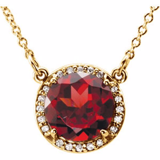 85905:70005:P 14kt Yellow Mozambique Garnet & .05 CTW Diamond 16" Necklace