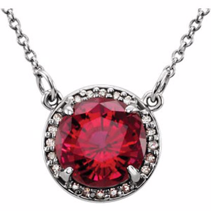 85905:70014:P 14kt White Chatham® Created Ruby & .05 CTW Diamond 16" Necklace