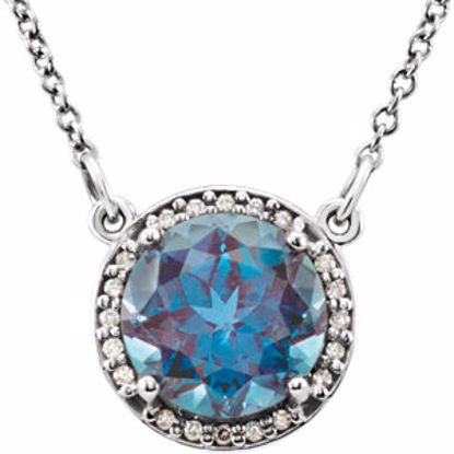 85905:70012:P 14kt White Chatham® Created Alexandrite & .05 CTW Diamond 16" Necklace