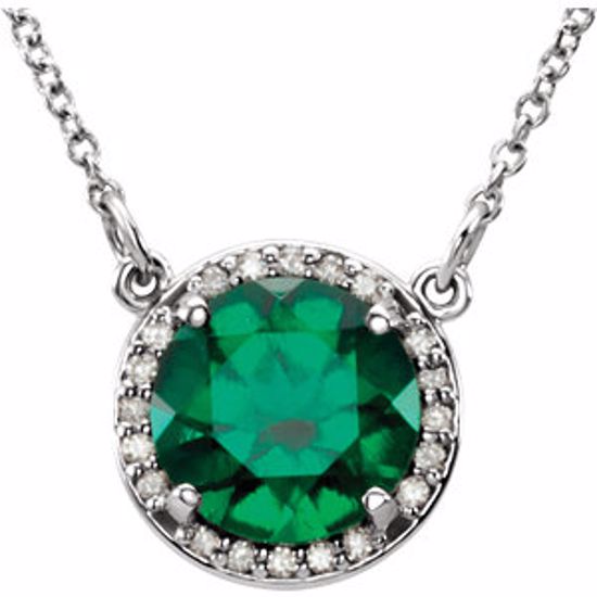 85905:70010:P 14kt White Chatham® Created Emerald & .05 CTW Diamond 16" Necklace