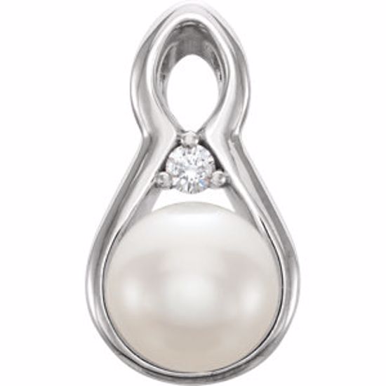 86273:6000:P 14kt White Freshwater Cultured Pearl & .03 CTW Diamond Pendant 