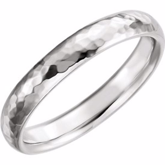 51528:210:P 14kt White 4mm Comfort Fit Hammer Finish Band Size 10