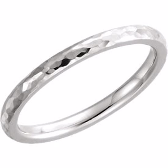 51528:1065:P 14kt White 2mm Comfort Fit Hammer Finish Band Size 6.5