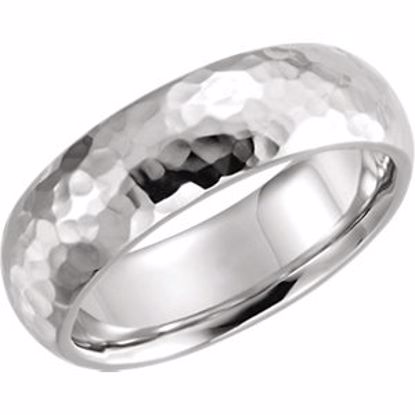 51528:3075:P 14kt White 6mm Comfort Fit Hammer Finish Band Size 7.5