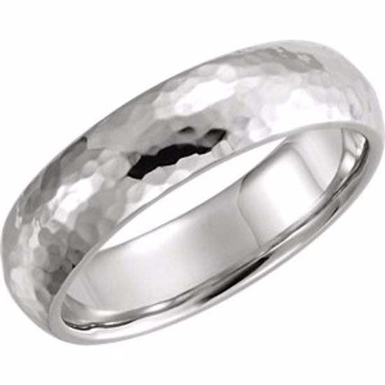 51528:309:P 14kt White 6mm Comfort Fit Hammer Finish Band Size 9