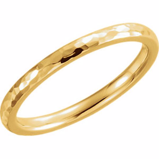 51528:405:P 14kt Yellow 2mm Comfort Fit Hammer Finish Band Size 5