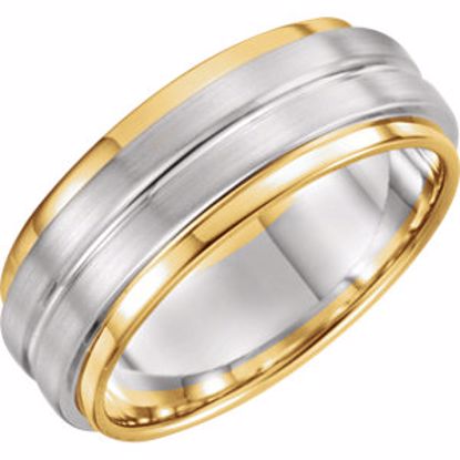 51343:2005:P 14kt White & Yellow 7mm Grooved Flat Edge Band Size 9