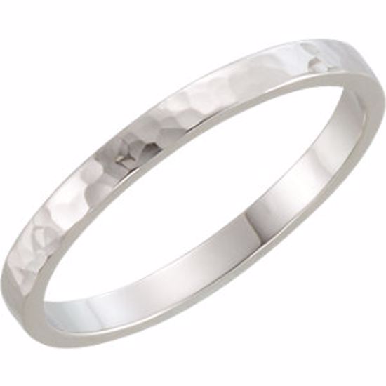 51530:1075:P 14kt White 2mm Flat Band with Hammer Finish Size 7.5