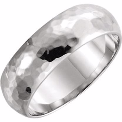 51529:1055:P 14kt White 2mm Half Round Hammer Finish Band Size 5.5