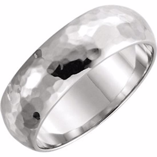 51529:1065:P 14kt White 2mm Half Round Hammer Finish Band Size 6.5
