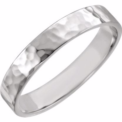 51530:208:P 14kt White 4mm Flat Band with Hammer Finish Size 8