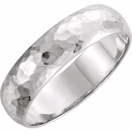 51529:109:P 14kt White 2mm Half Round Hammer Finish Band Size 9