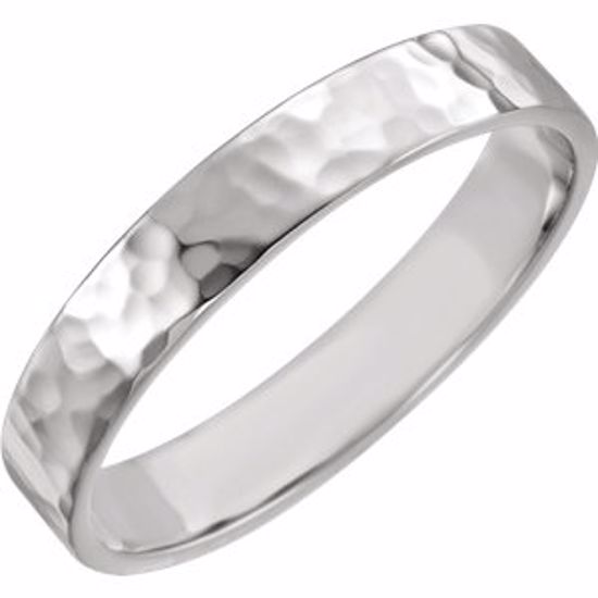 51530:212:P 14kt White 4mm Flat Band with Hammer Finish Size 12