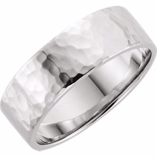 51530:3075:P 14kt White 6mm Flat Band with Hammer Finish Size 7.5
