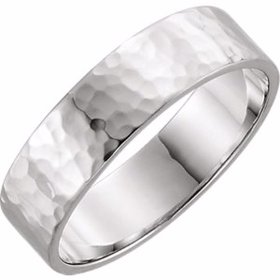 51530:309:P 14kt White 6mm Flat Band with Hammer Finish Size 9