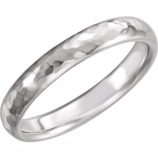 51529:210:P 14kt White 4mm Half Round Hammer Finish Band Size 10