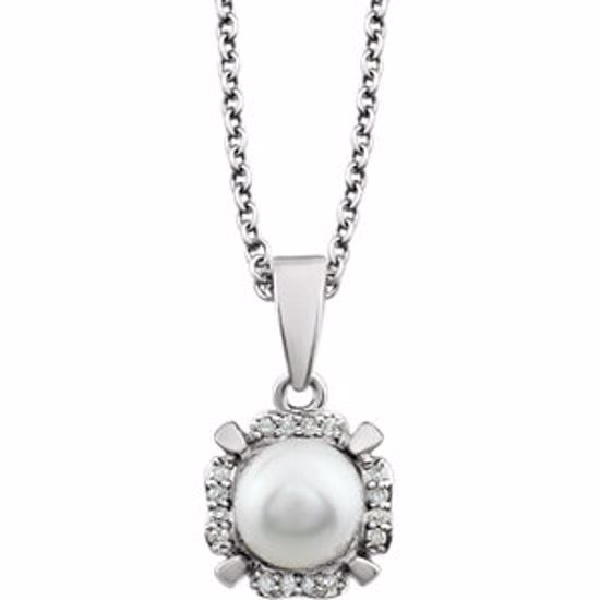 651953:60006:P 14kt White Freshwater Cultured Pearl & .05 CTW Diamond 18" Necklace