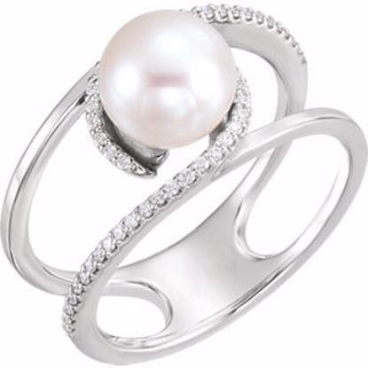 6489:6000:P 14kt White Freshwater Cultured Pearl & 1/8 CTW Diamond Ring