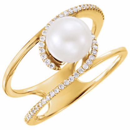 6489:6001:P 14kt Yellow Freshwater Cultured Pearl & 1/8 CTW Diamond Ring