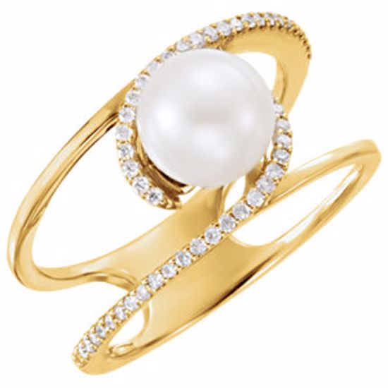 6489:6001:P 14kt Yellow Freshwater Cultured Pearl & 1/8 CTW Diamond Ring
