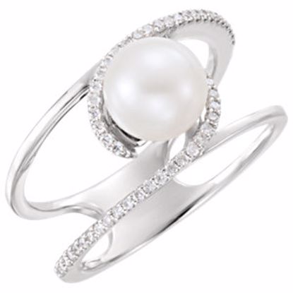 6489:6002:P Platinum Freshwater Cultured Pearl & 1/8 CTW Diamond Ring